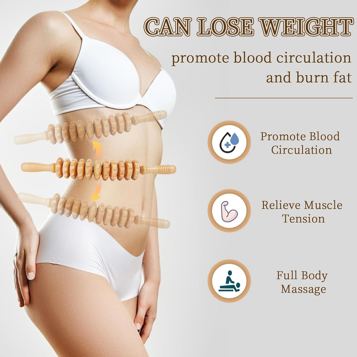 Liitrton Wood Therapy Fasci Massage Tools, Curved Wooden Massage Roller Cellulite Reduction and Muscle Tension (Wood)