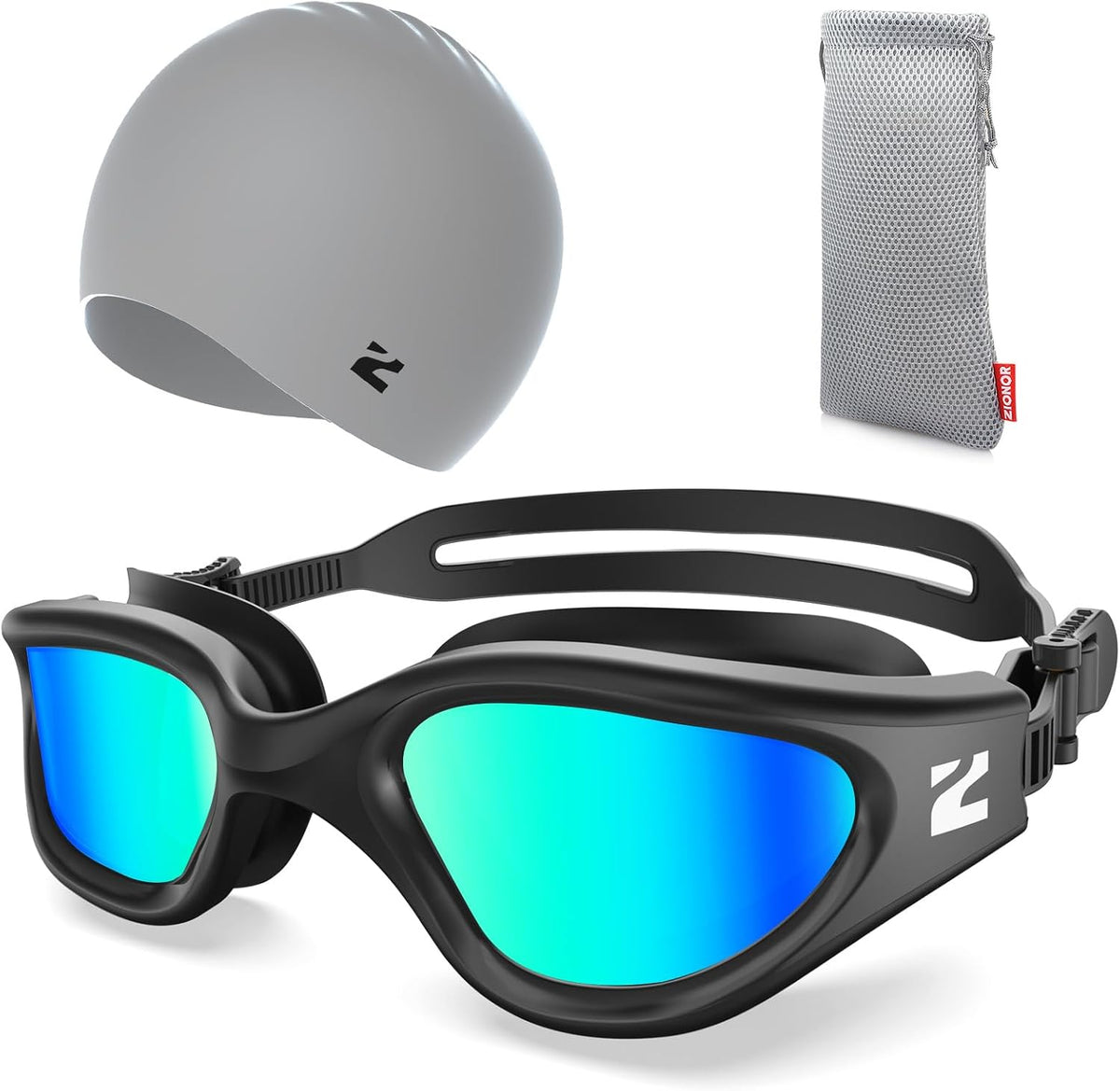 ZIONOR G1 Lite Swim Goggles with Swim Cap Comfortable Anti-fog Swimming Goggles Cap Set for Adult Men Women