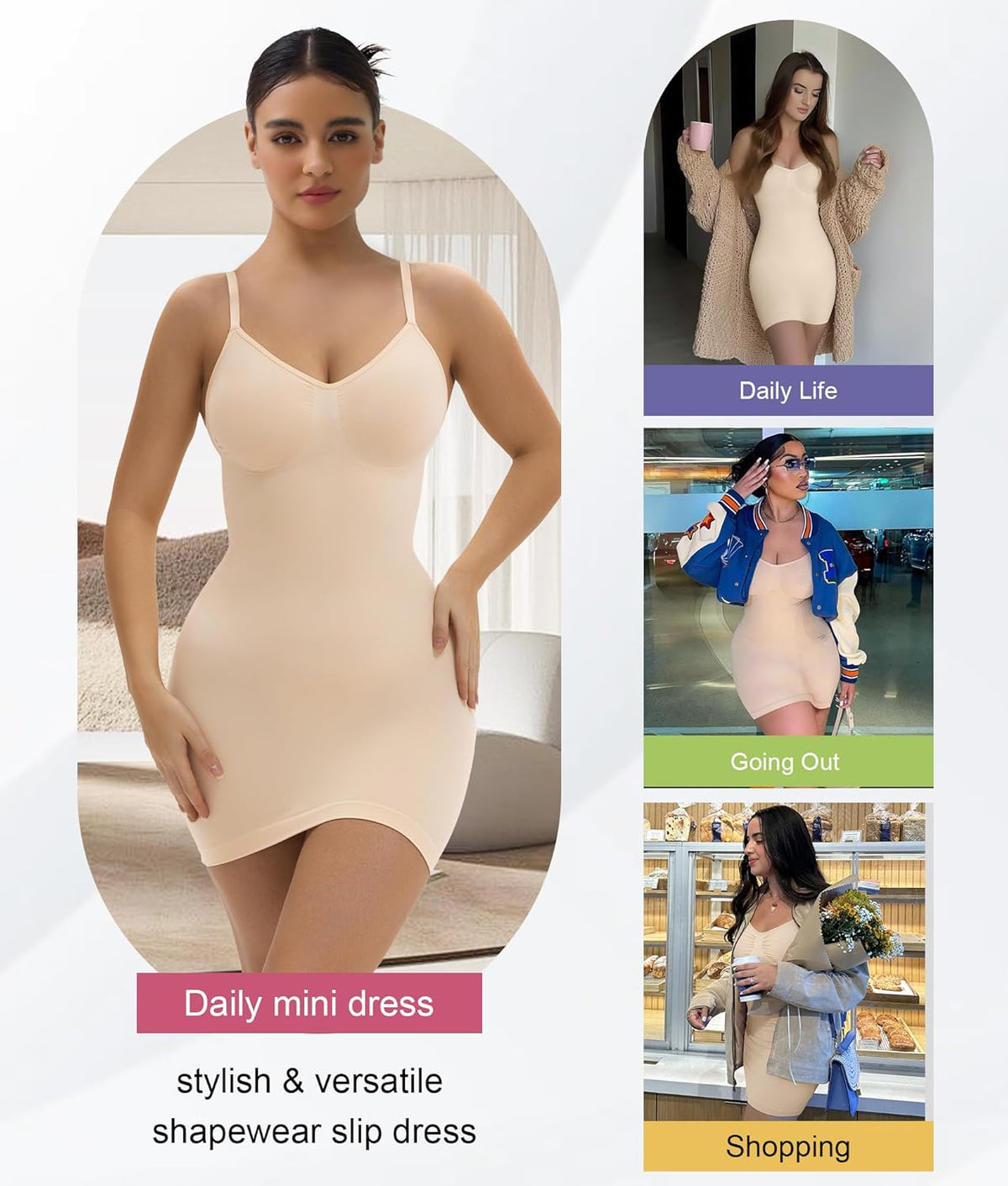 SHAPERX Strapless Shapewear Dress for Women Tummy Control Seamless Full Body Shaper Slip with Removable Straps