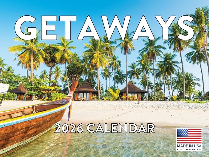 Vacation Calendar 2026 Tropical Getaways Spots Monthly Wall Calender 12 Month | American Made In The USA