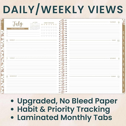 bloom daily planners 2026-2027 (8.5" x 11") Academic Year Day Planner (July 2026 - July 2027) - 13 Months Weekly & Monthly Agenda Organizer with Stickers & Tabs - Tan Leopard