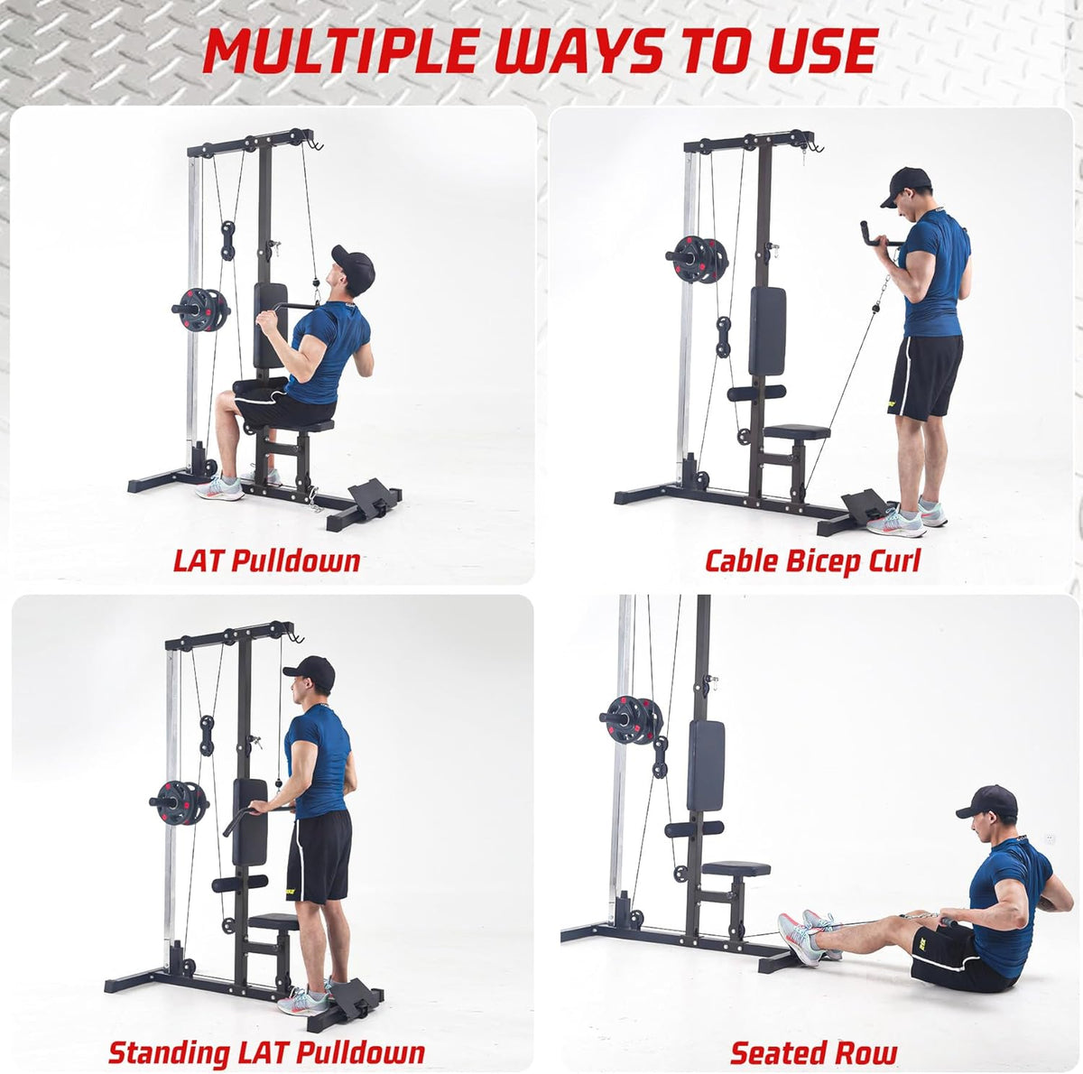 LAT Pulldown Machine, Multi-Functional Cable Machine with High and Low Pulley Station, Row Cable Machine Home Gym with Leg Support, Tricep Workout Equipment