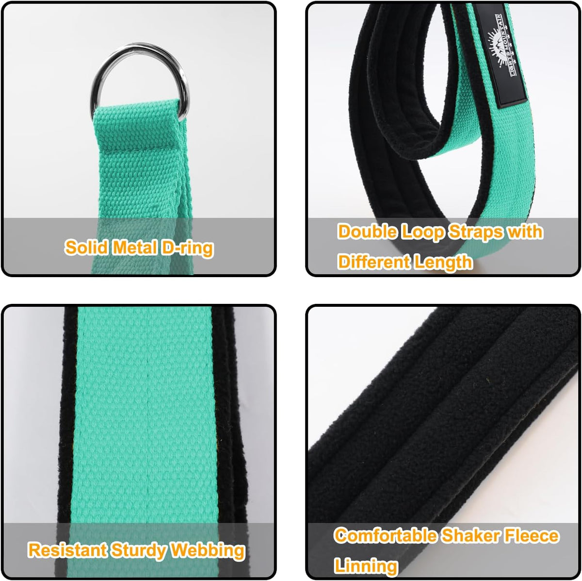 1 Pair Pilates Double Loop Straps for Reformer Fitness D-Ring Straps Handle, Yoga Exercise Accessories for Home Gym Workout