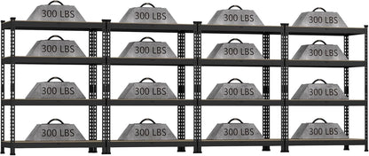 4 Packs 36" W x 16" D x 55" H Adjustable Garage Storage Shelves - 4-Shelf Heavy Duty Shelving Unit, Metal Utility Storage Organizer Racks for Warehouse Pantry Closet Kitchen, Black