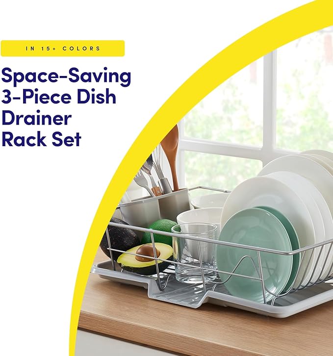 Space-Saving 3-Piece Dish Drainer Rack Set with Cutlery Holder - Maximize Kitchen Countertop Space, Silver