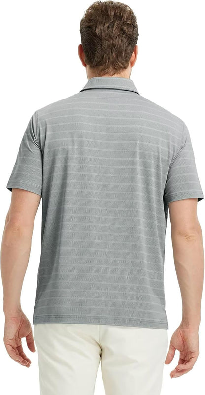 M MAELREG Golf Shirts for Men Short Sleeve Dry Fit Casual Striped Performance Moisture Wicking Collared Mens Polo Shirts