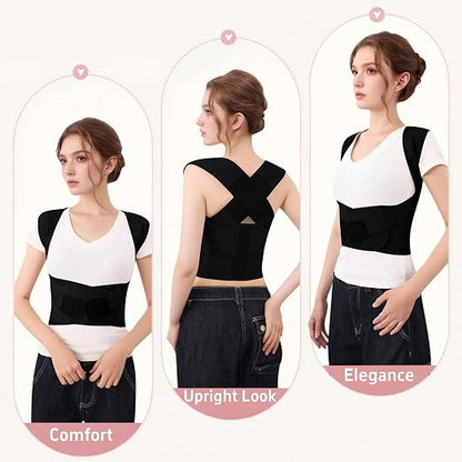 Posture Corrector for Women and Men Plus Size Full Back Support Brace Straightener Scoliosis Spine Upper Back Pain Relief Adjustable Shoulder Instant Posture Corrector with Hunchback (Black, Large)