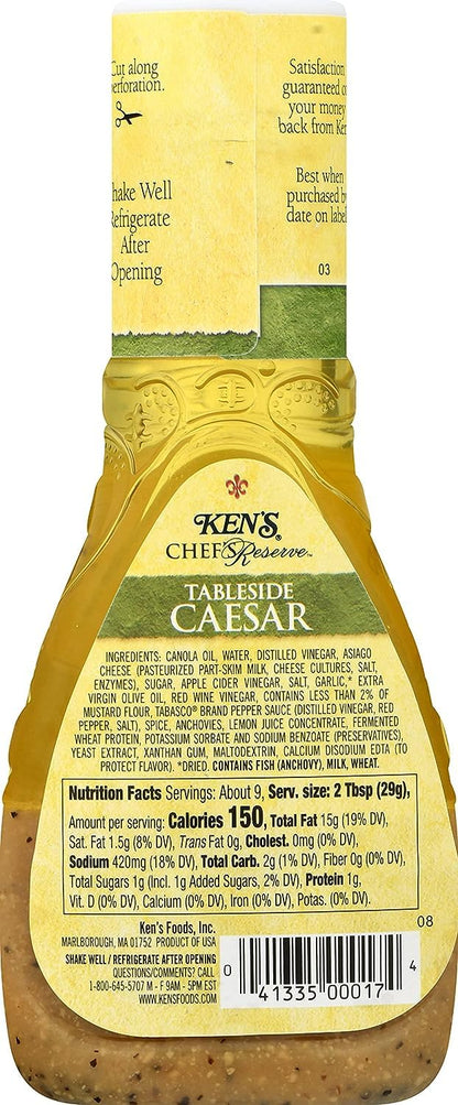Ken's Steak House Chef's Reserve Tableside Caesar Dressing, 9 Ounce. (Pack of 3)