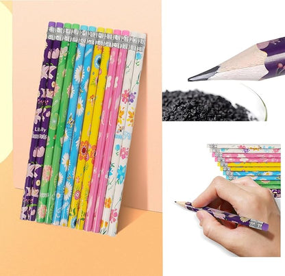 144pcs Flowers Pencils with Eraser Wood Pencils Bulk (Flowers, 144)