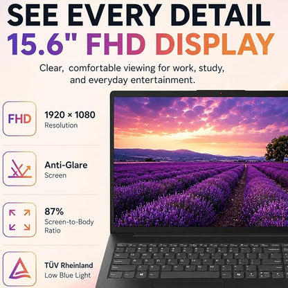 Lenovo V15 Ultra Slim College Student Laptop | 15.6" Anti-Glare FHD Display | Powerful Intel Quad-Core Processor | 8GB DDR5 RAM | 1TB SSD | Wi-Fi 6, Ethernet, HDMI, All-Day Battery | Windows 11 Pro