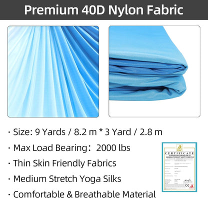 PRIOR FITNESS Aerial Silks Kit Colorful 9/15/20 Yards 40D Nylon Fabric Hammock Set With Hardware & Guide for All Levels Of Aerial Yoga Practice and Acrobatic Flying For Adults Aerial silk
