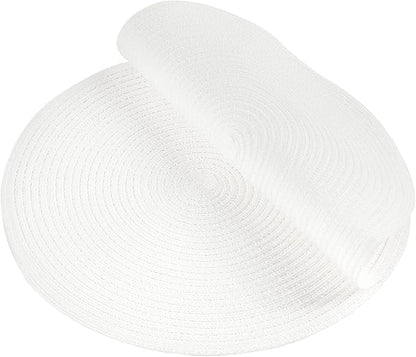 SHACOS Round Braided Placemats Set of 4 Washable Round Table Mats for Dining Table 15 inch (White, 4)