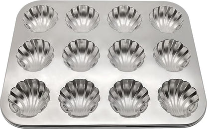 Fox Run Stainless Steel Scallop Shell Madeleine Pan, 12 French Cookie Mold Baking Pan