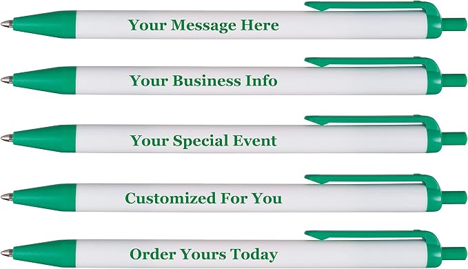 RevMark Personalized Ballpoint Pen, Custom Printed Name, Business or Event Information, Timeless Advertising, USA Made Pens, Promotional Marketing, Smooth Black Ink, Bulk Pack (Green,500 Ct.)