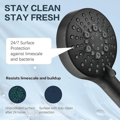 BRIGHT SHOWERS Filtered Shower Head with Handheld, High Pressure 9 Spray Mode Showerhead with Long Hose and Bracket, Water Softener Filters Beads for Hard Water - Removes Chlorine, Oil-Rubbed Bronze