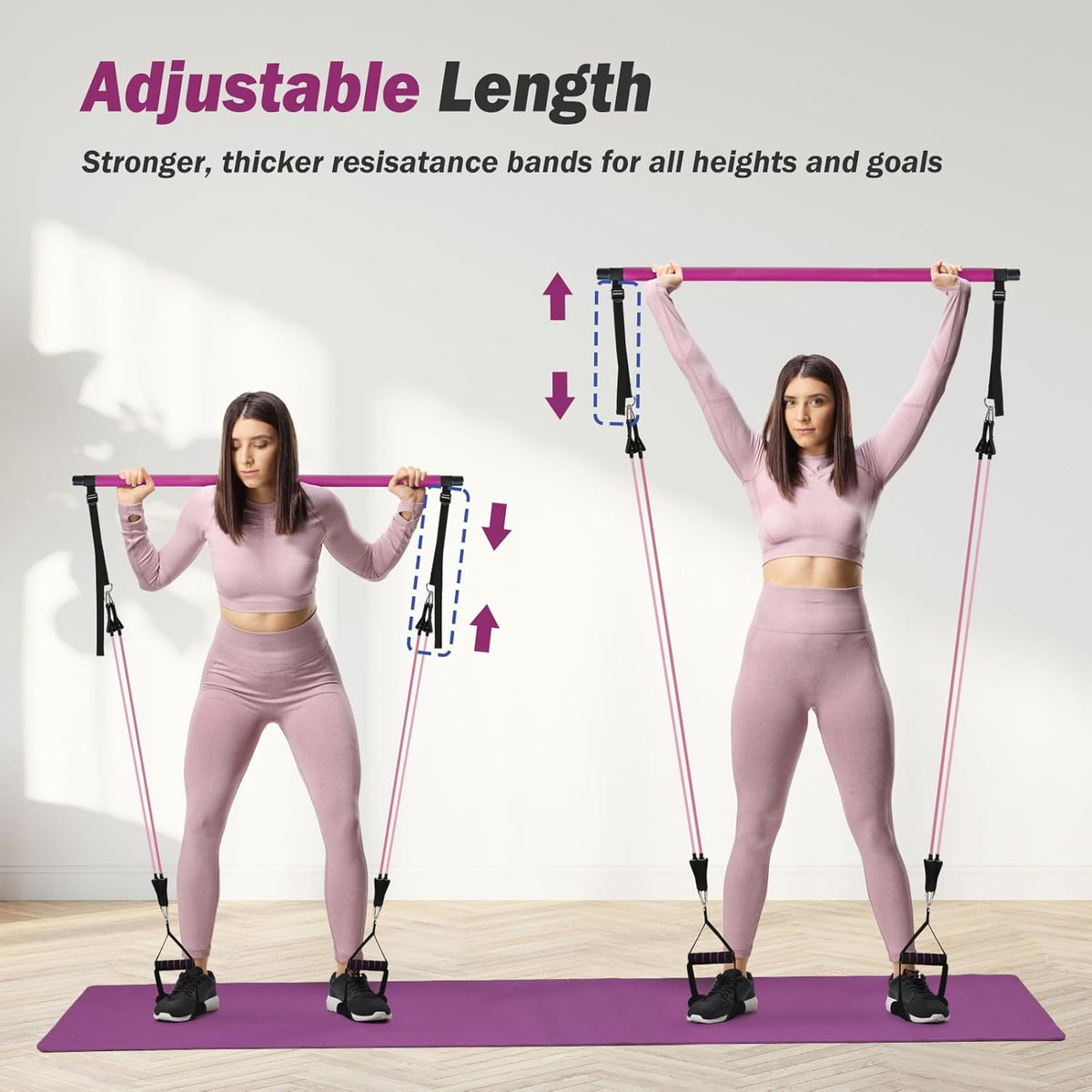 Upgraded Pilates Bar Kit with Resistance Bands Natural Latex for Women & Men, Heavy-Duty Stainless Steel Multifunctional Yoga Pilates Stick for Home Gym Exercise Fitness Equipment Full-Body Workouts