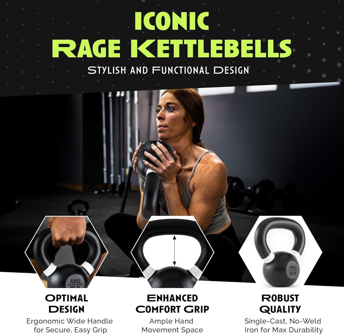 Single Cast Iron Kettlebell | Powder Coated - Wide Handle Weights for Core & Glute Workouts; Swings, Squats, Deadlifts; Strength, Endurance & Flexibility for Men & Women