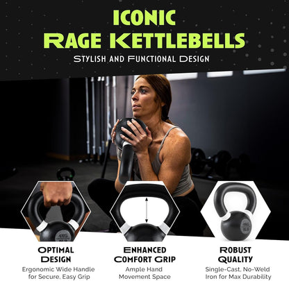Single Cast Iron Kettlebell | Powder Coated - Wide Handle Weights for Core & Glute Workouts; Swings, Squats, Deadlifts; Strength, Endurance & Flexibility for Men & Women