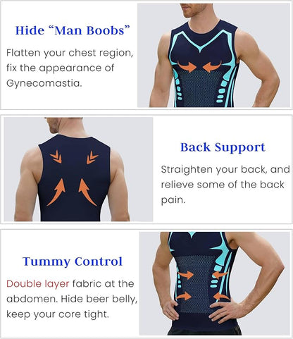 Compression Shirt Men Slimming Body Shaper Vest Crewneck Workout Tank Top | Tummy Control Undershirts, Gynecomastia Compression Shirts, Back Support, Sleeveless Muscle Shirts, Shaping Tank Top
