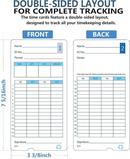 (300pack) E14（E14-100） Time Cards for Lathem Model 400E Time Clock
