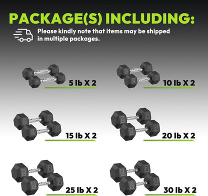 Hex Dumbbell 45-480 lb Set, Rubber Encased Exercise & Fitness Dumbbells for Home Gym, Hand Weights for Strength Training