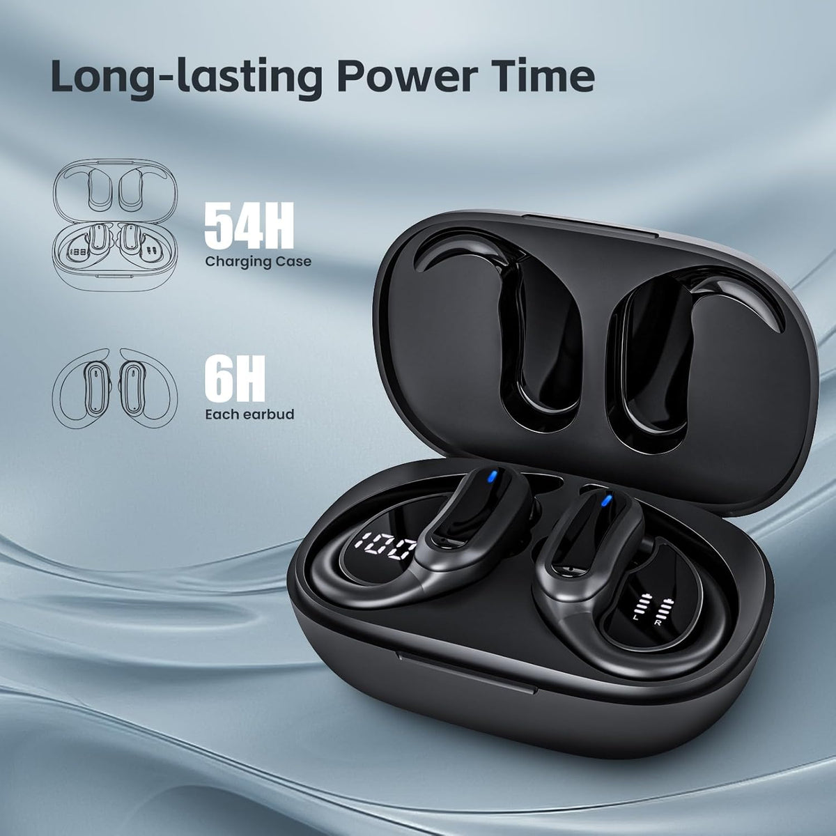 Wireless Earbuds, Bluetooth 5.4 Headphones, True Wireless Stereo Earphones with IPX7 Waterproof, Noise Cancelling Mic, Fast Charging and Comfort Fit Ear Buds for Sports/Workouts - Black