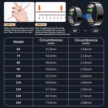Ring Health Tracker for Women Men, Fit Ring with Heart Rate, Blood Oxygen, Sleep Monitor, Calories, Step Counter, IP68 Waterproof Smart Ring for iPhone & Android, No Subscription Fee (Black, 7#)