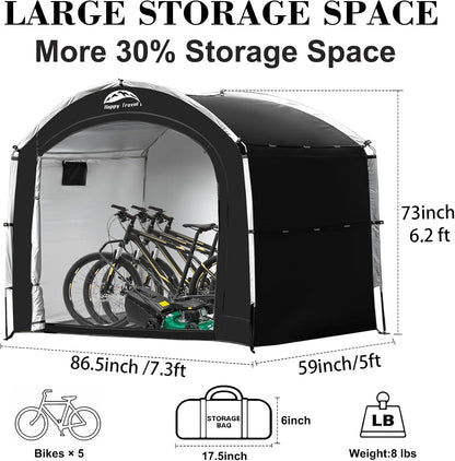 Happy Travel Bike Storage Tent Shed, Outdoor Waterproof Bicycle Covers Shelter with Window for 2/4/6/8 Bikes,Oversized Outside Portable Sheds for Lawn Mower,Garden Tools (Black)