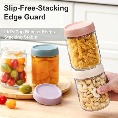 NETANY 4-pack 16oz Glass jars with Airtight Lids, Overnight Oats Containers with Lids, Wide mouth Mason Salad jars, Glass Food Storage Containers for Snacks Yogurt Spice Sugar