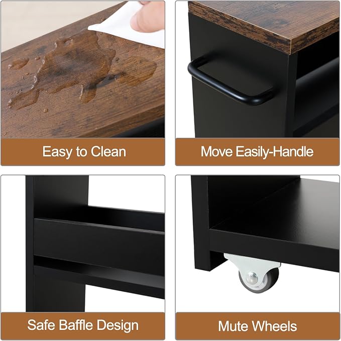 TEAMIX 4 Tier Slim Storage Cart with Handle, Small Kitchen Cart for Narrow Places,Rolling Laundry Cart on Wheels for Small Spaces