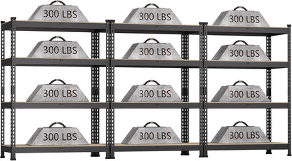 3 Packs 36" W x 16" D x 55" H Adjustable Garage Storage Shelves - 4-Shelf Heavy Duty Shelving Unit, Metal Utility Storage Organizer Racks for Warehouse Pantry Closet Kitchen, Black
