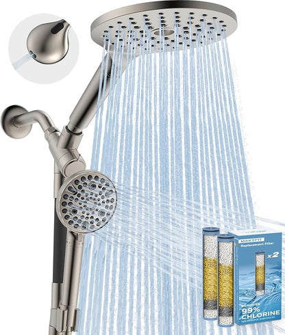 MakeFit Dual Filtered Rain Shower Head Combo, High Pressure Handheld Shower Head with Adjustable Bar - Rainfall Shower Head And Showerhead with Filter for Hard Water - Removes Chlorine(Brushed Nickel)