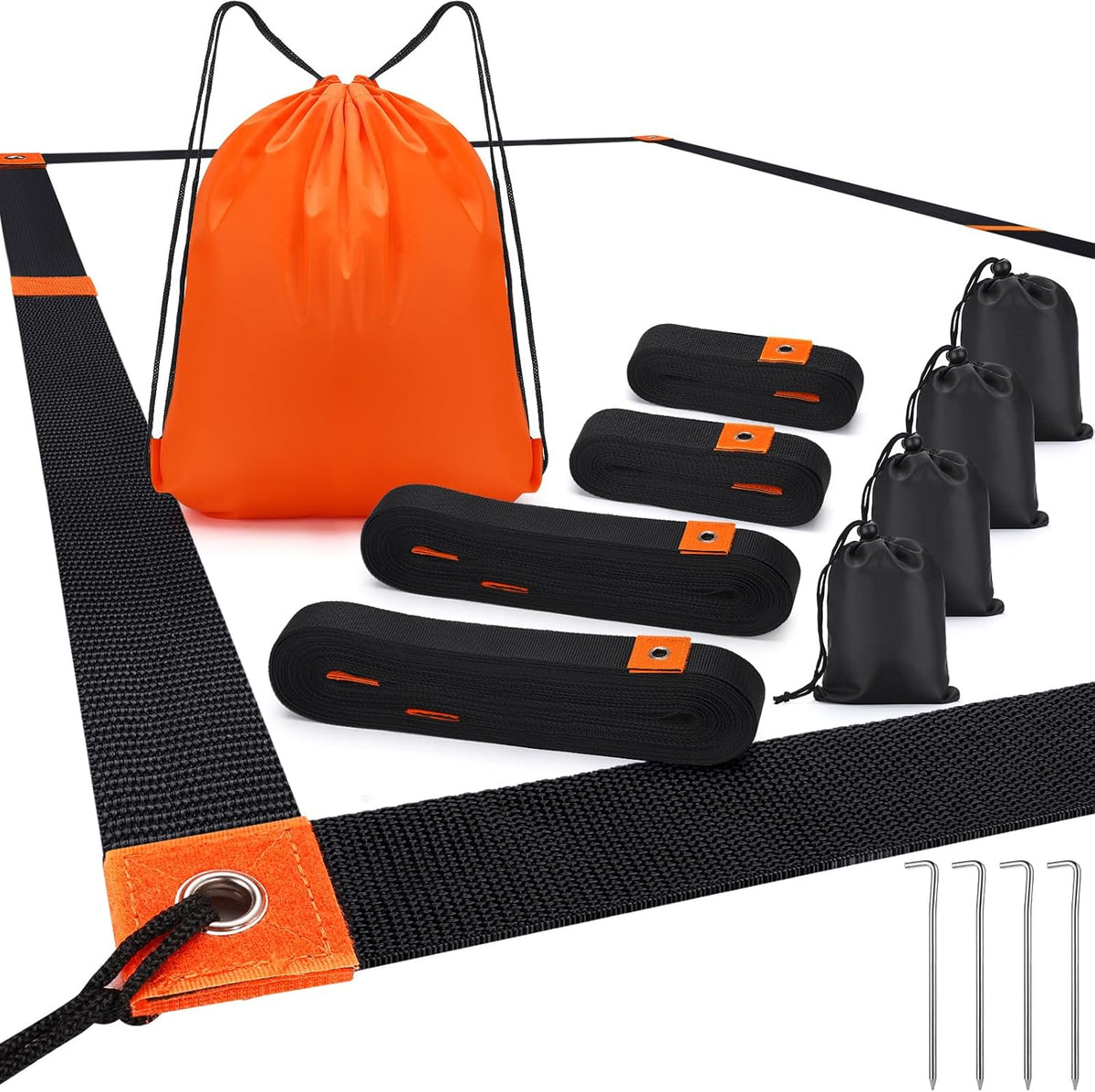 TOBWOLF 26.3' x 52.6' Beach Volleyball Lines, Volleyball Court Lines with Metal Anchors & SandBags,Highly Visible Marking Sand Lines with Metal Anchors & SandBags for Sand Outdoor Grass Backyard