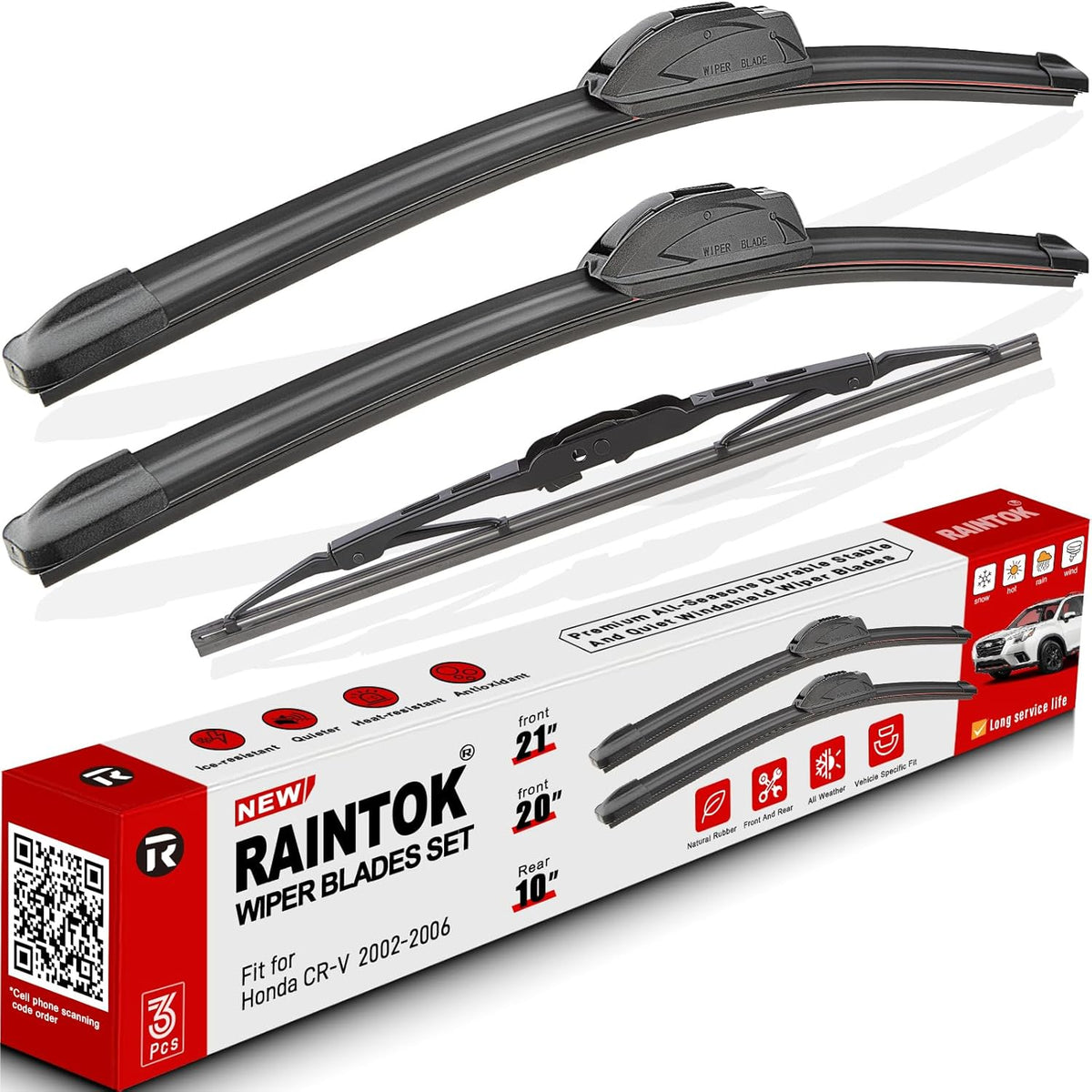 Windshield Wiper Blades Replacement for Honda CRV CR-V 2002 2003 2004 2005 2006 Original Factory Quality Front Rear Wipers Blade Set for My Car - 21" 20" 10" (Pack of 3)