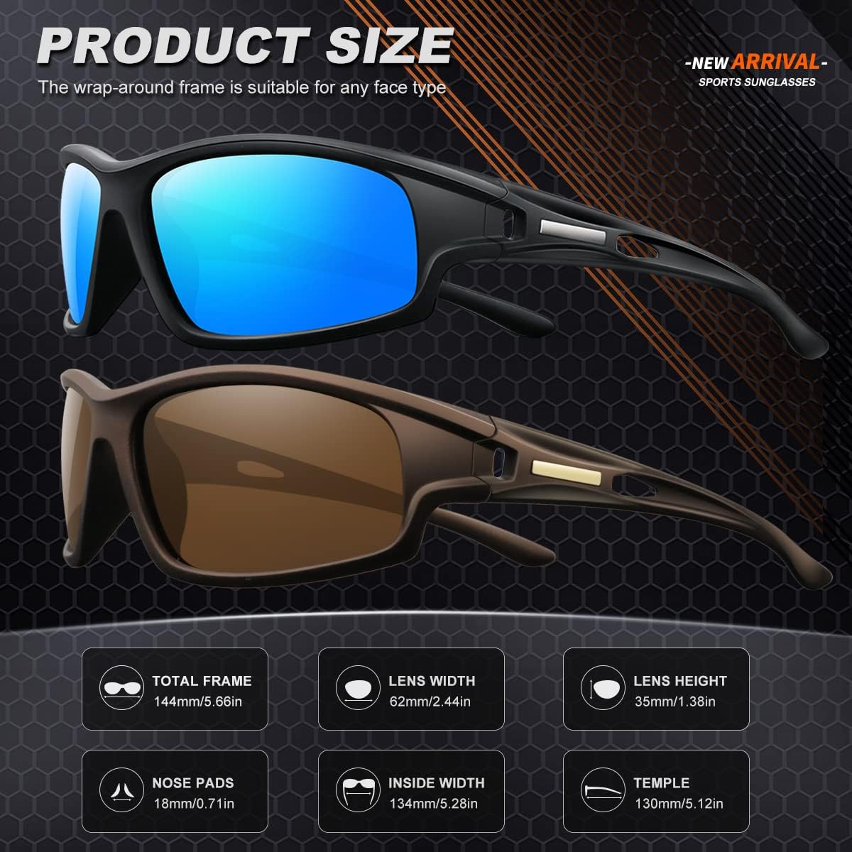 Polarized Sports Sunglasses for Men 100% UV Protection Wrap Around Unbreakable Sun Glasses for Fishing Driving