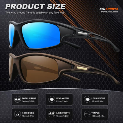 Polarized Sports Sunglasses for Men 100% UV Protection Wrap Around Unbreakable Sun Glasses for Fishing Driving