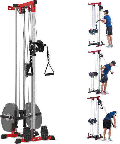 LAT Pulldown Machine, Multi-Functional Cable Machine with High and Low Pulley Station, Row Cable Machine Home Gym with Leg Support, Tricep Workout Equipment