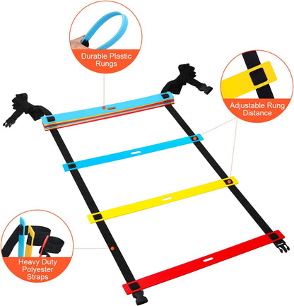 Agility Ladder Speed Training Equipment, 9 Rung 13FT Sports Agility Ladders Set Workout Ladder with 10 Disc Cones for Soccer, Speed, Football Fitness Feet Training