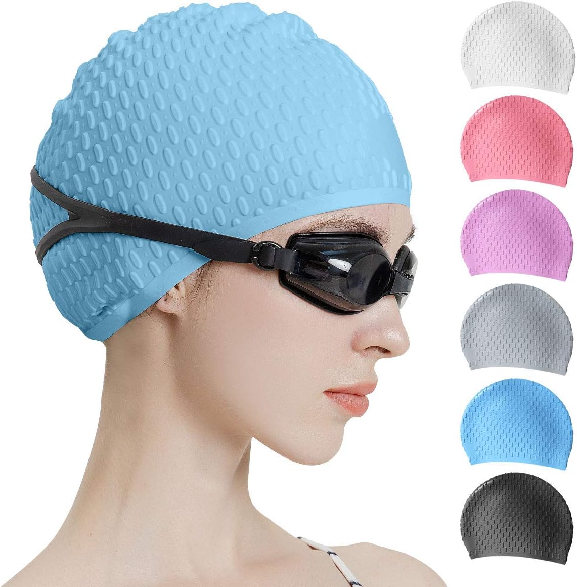 Tripsky Silicone Swim Cap,Comfortable Bathing Cap Ideal for Curly Short Medium Long Hair, Swimming Cap for Women and Men, Shower Caps Keep Hairstyle Unchanged…