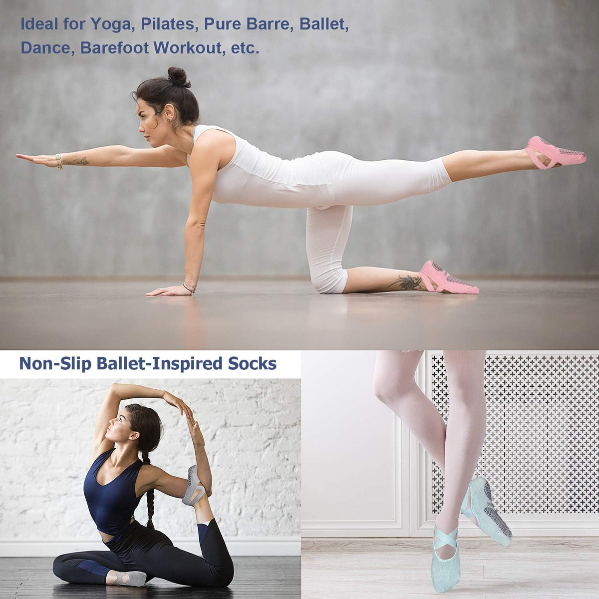 Ozaiic Yoga Socks for Women Non-Slip Grips & Straps, Ideal for Pilates, Pure Barre, Ballet, Dance, Barefoot Workout