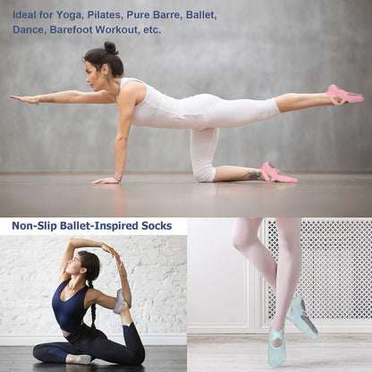 Ozaiic Yoga Socks for Women Non-Slip Grips & Straps, Ideal for Pilates, Pure Barre, Ballet, Dance, Barefoot Workout