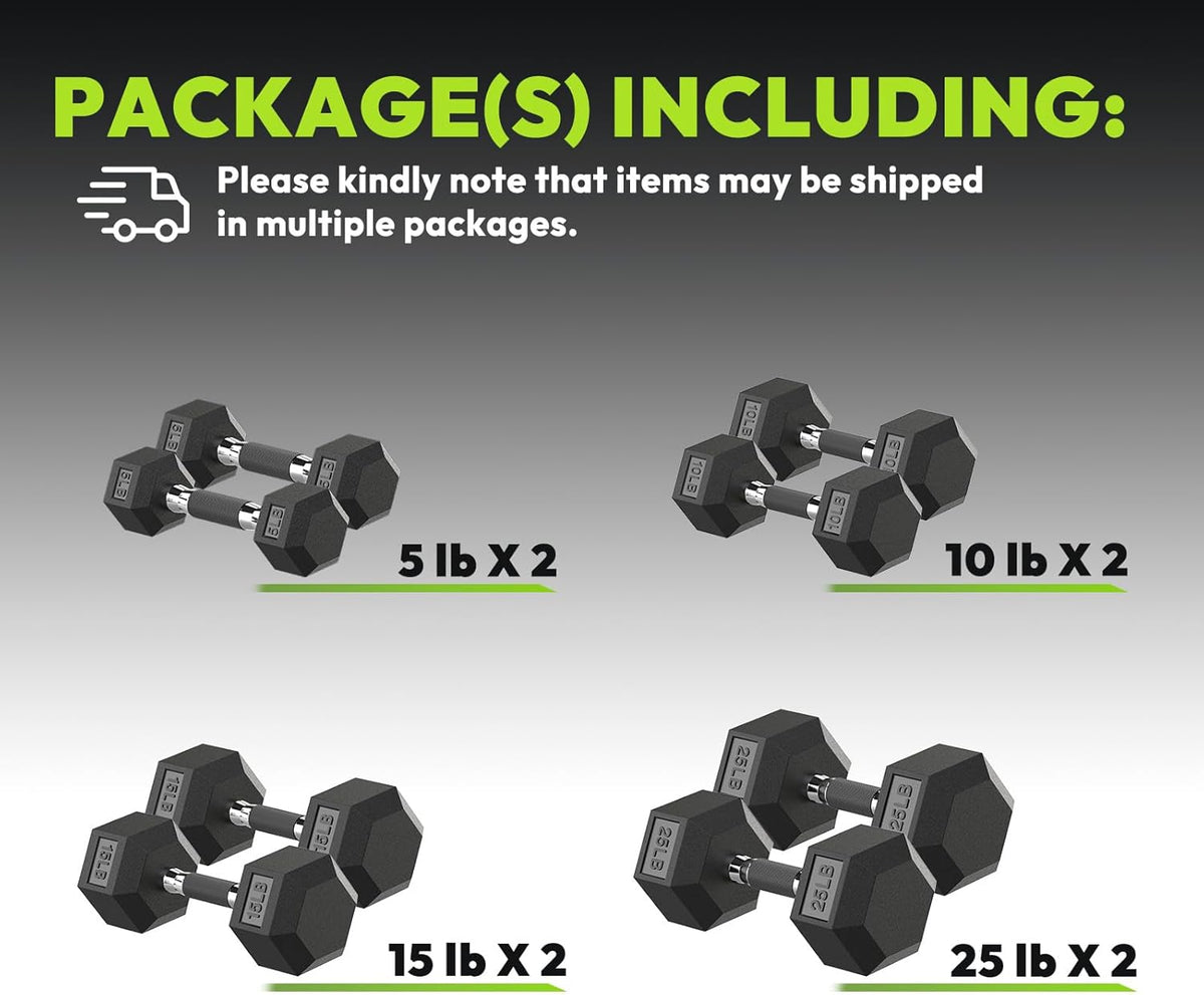 Hex Dumbbell 45-480 lb Set, Rubber Encased Exercise & Fitness Dumbbells for Home Gym, Hand Weights for Strength Training