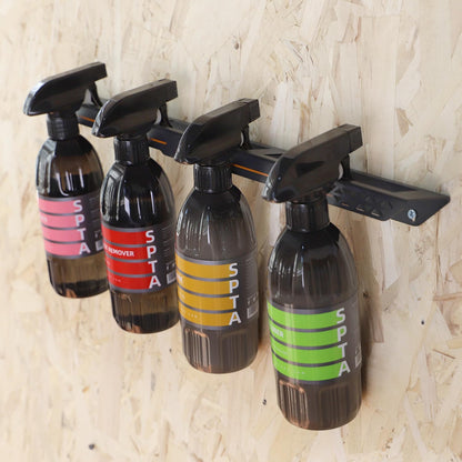 SPTA Spray Bottle Holder, Universal Detailing Spray Bottle Holder - Wall-Mounted Organizer for Mobile & Garage Detailing, Holds 6 Sprayers (16oz), Universal Lightweight Professional Accessory -OT011