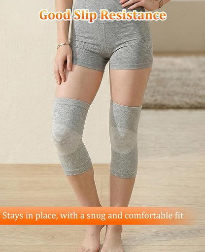 3 Pair Bamboo Knee Sleeve for Women & Men, Knee Brace Compression Support for Running Hiking and Daily Wear, Large Gray for (70-90KG)