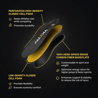 VKTRY Gold for Non-Cleated Shoes - Carbon Fiber Performance Insoles - Customized Athletic Inserts for Sports Basketball Volleyball Running & More | Shock Absorption US M9.5-10, W11.5-12, 121-170lbs