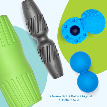 RAD Back Relief Massage Set – Myofascial Release Bundle for Back Pain, Muscle Recovery, and Mobility - Includes Exercise Foam Rollers, XL Peanut Massage Ball, and Neuro Ball Foot Roller