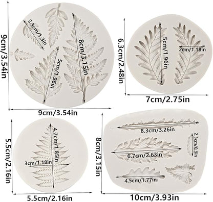 Tropical Leaf Silicone Mold Fern Leaves Fondant Molds For Cake Decoration Cupcake Topper Chocolate Candy Resin Polymer Clay Set of 4