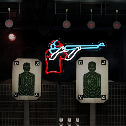 Man Shooting Neon Sign Nerf Sniper Rifle Light Up Sign Shooter Gifts Gun Player Light Sign Dimmable LED Sign for Gun Club Decor Man Cave Game Room 15.2"×9"