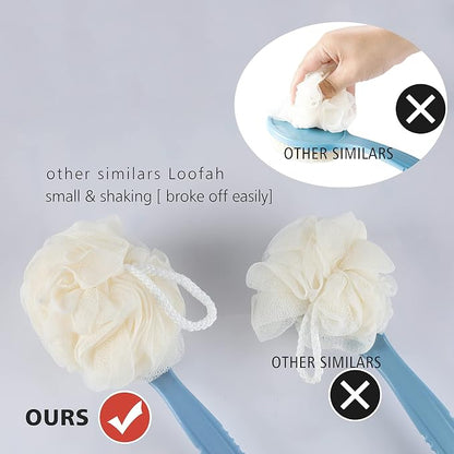 Shower Body Brush with Bristles and Loofah,Back Scrubber Bath Mesh Sponge with Curved Long Handle for Skin Exfoliating Bath, Massage Bristles Suitable for Wet or Dry, Men and Women (Black)