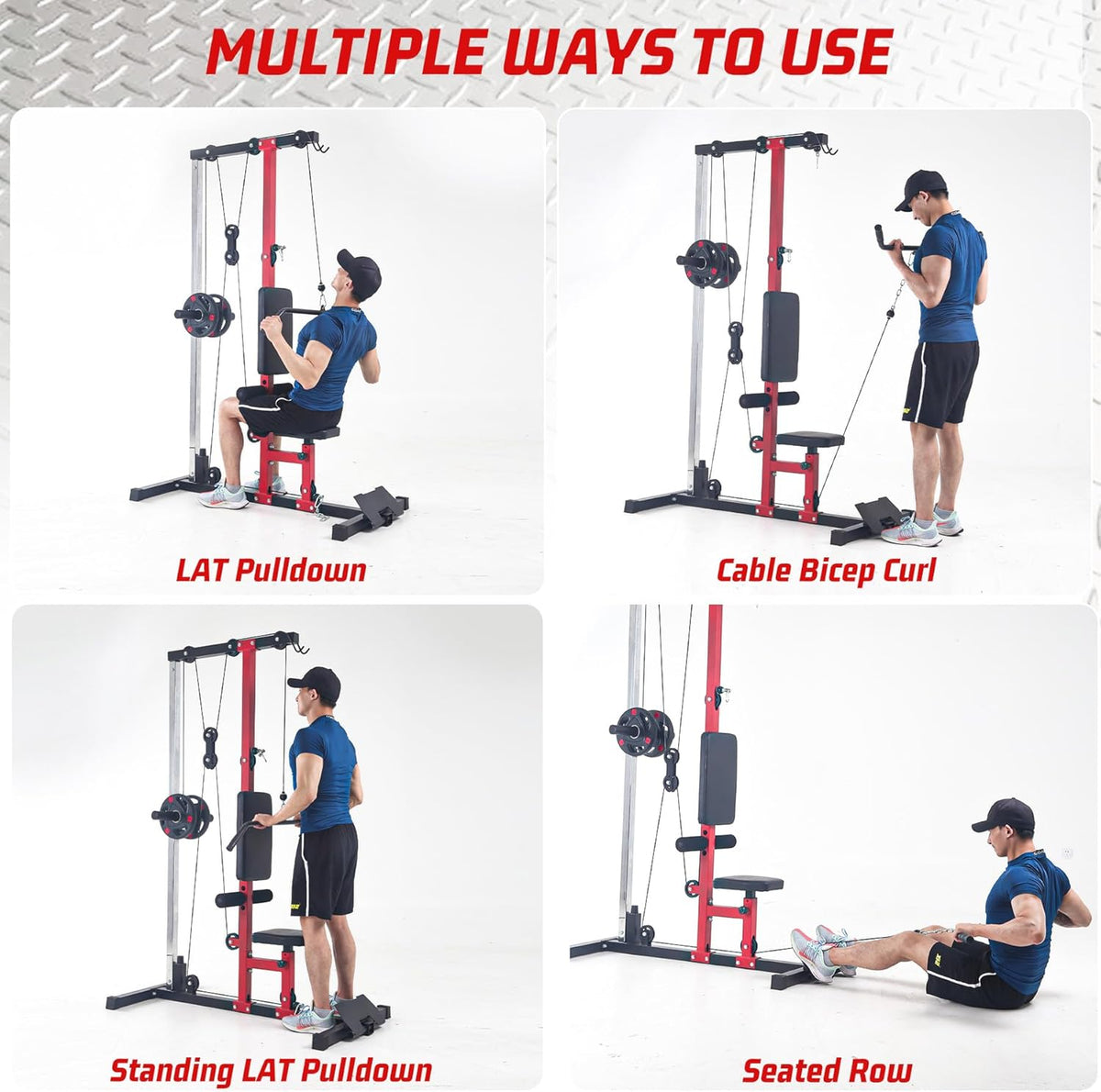 LAT Pulldown Machine, Multi-Functional Cable Machine with High and Low Pulley Station, Row Cable Machine Home Gym with Leg Support, Tricep Workout Equipment